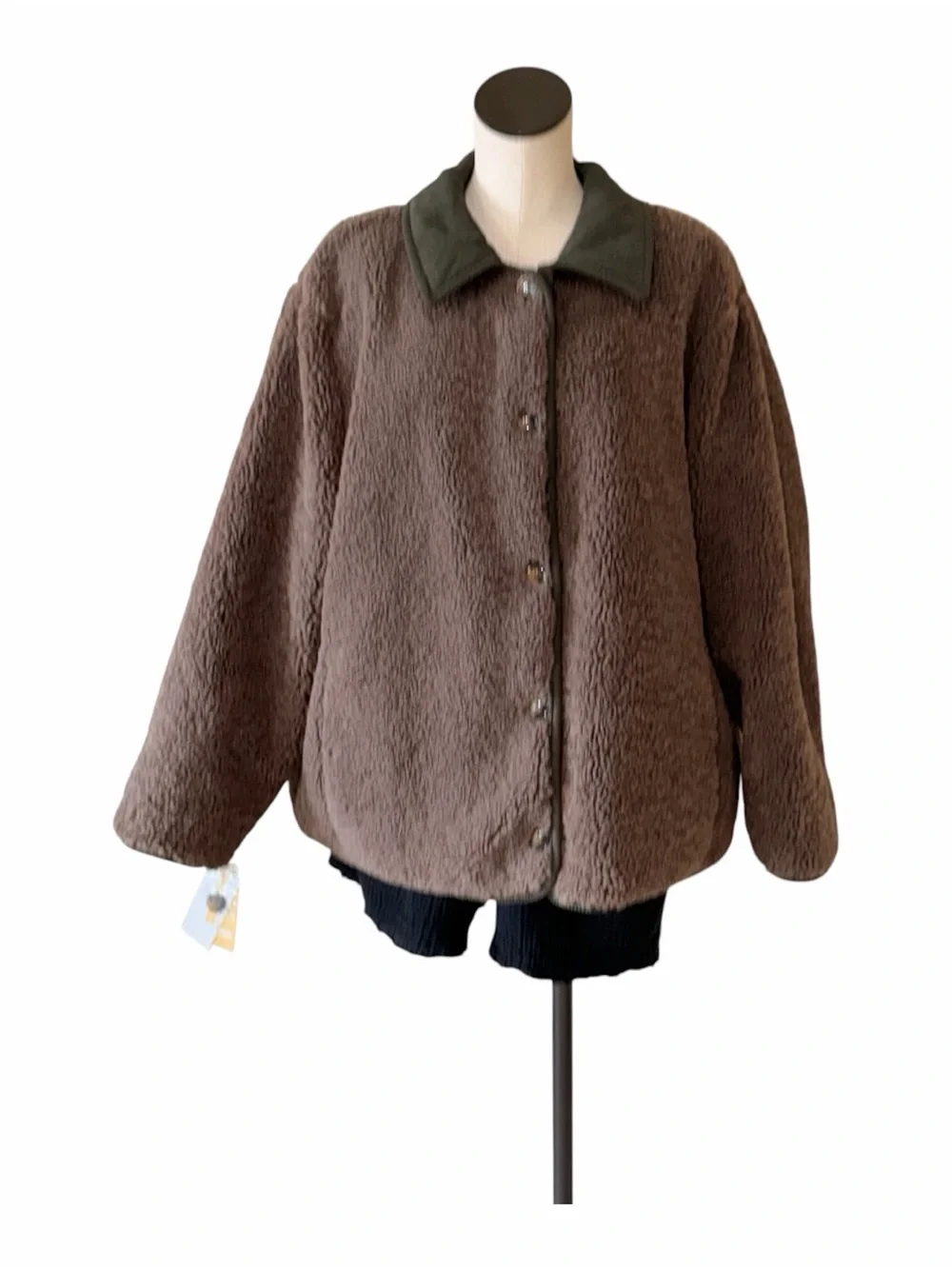 NWT Michael Kors Quilted Dark Olive / Taupe Reversible Jacket Teddy Coat XL